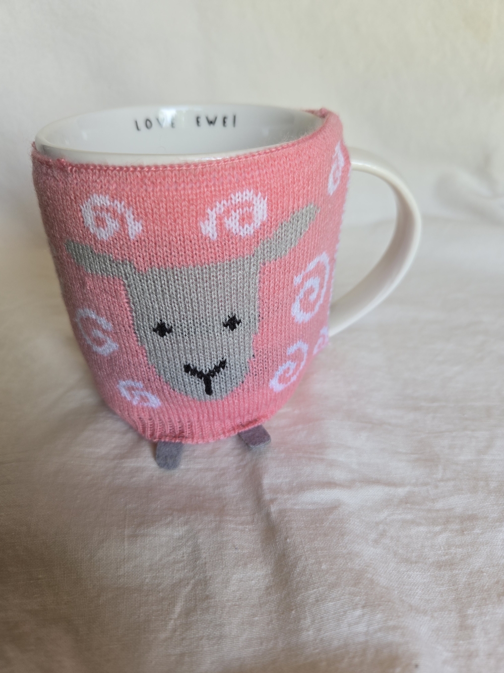 Karma Pink & Gray Sheep Knit Cozy Mug